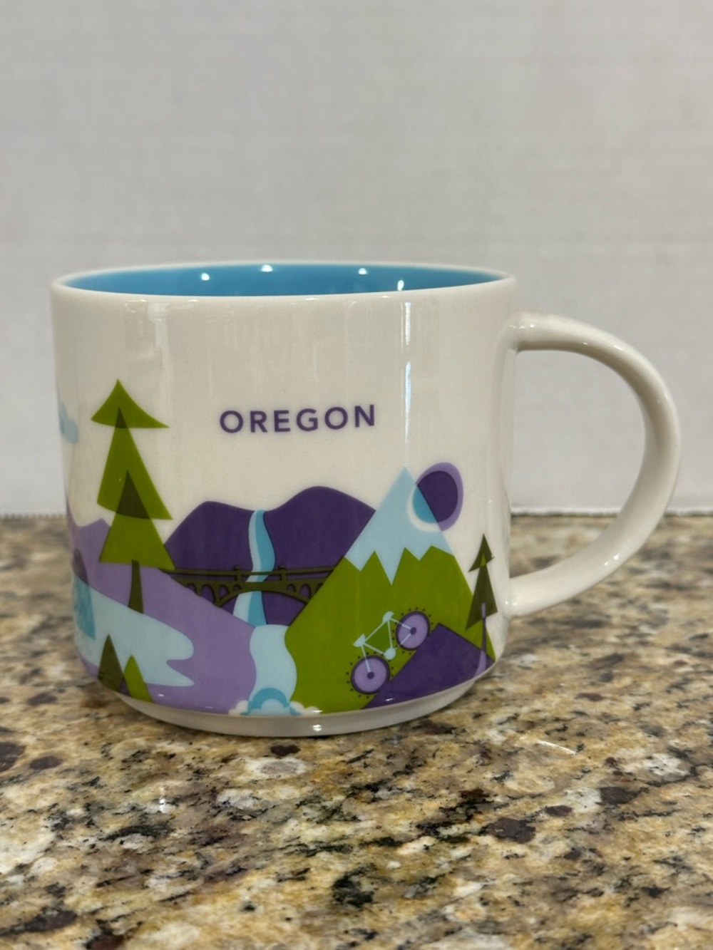 Starbucks Oregon Ceramic Mug - Purple & Green with Blue Interior